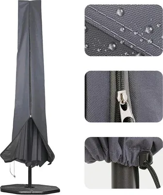 Obrázok produktu pre Obálka na slnečník z materiálu 600D Oxford s PVC povrchovou úpravou, na zips, pre veľké slnečníky s priemerom 1,8–3,4 m, sivá