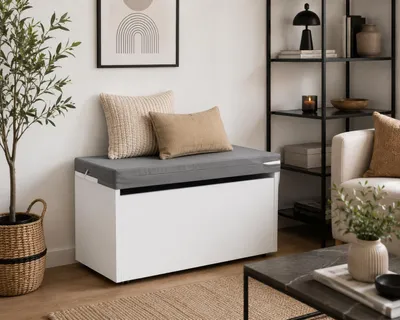 Produktbild von Bayagu Kindertruhe 71x40x46cm aus Holz mit Rollen und Sitzkissen