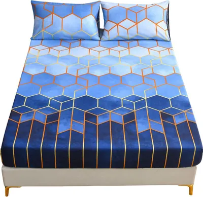 Produktbild von Spannbettlaken Mikrofaser Geometrisch Blau 160 x 200 cm