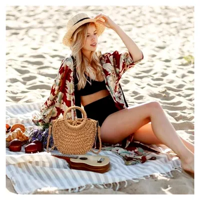 Produktbild von Henkelhandtasche für Den Sommer, Damen Crossbody-Tasche, Damen Strohstrandtasche Gewebte, Strohhandtasche, Sommer Strandtasche Strohtasche Umhängetasche Flechttasche, Brown