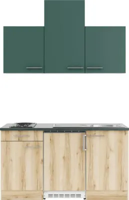 Produktbild von Optifit Singleküche mit Geräten Savona405/Livorno290 150 cm grün wildeiche matt strukturiert zerlegt Variante reversibel KPSL 1501-9+