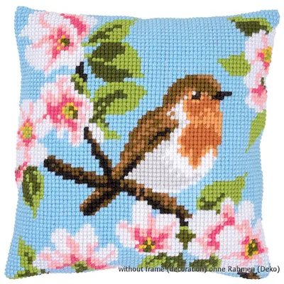 Produktbild von Kissen von Vervaco mit Kreuzstichmuster "Robin II", mit aufgedrucktem Stickmotiv