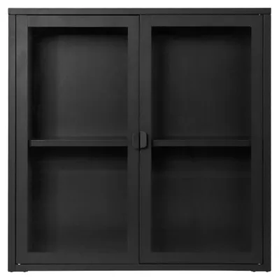 Image de Vitrine murale Brisbane avec 2 portes en verre, acier noir 80×18×80 cm