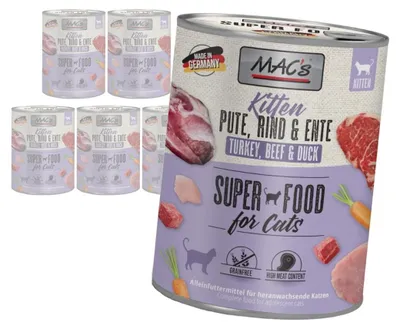 Zdjęcie produktu dla MAC's Kitten 6x800g Bezzbożowa Mokra Karma Dla Kociąt Indyk Wołowina Kaczka