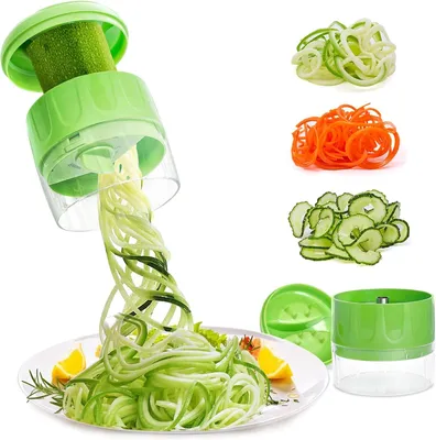 Produktbild von Handheld Gemüseschneider, 3-in-1 Multifunktionale  Rotationsreibe,  Zerkleinerer, Verstellbare Reibe für Zucchini-Nudeln, Karotten, Gurken  (Grün)