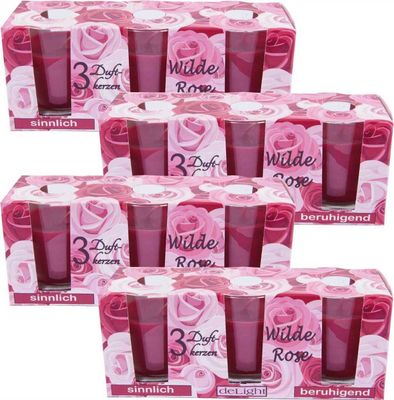 Vonné svíčky Classic 12 ks ve skleničce, dlouhá doba hoření a příjemná vůně ( Wild Rose )