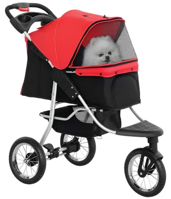 Produktbild von PawHut Hundewagen Hundebuggy Katzen Pet Stroller mit 3 Rädern klappbar Rot