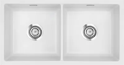Produktbild von Flächenbündige Spüle MERA TWIN F/o in SATIN mit Handbetätigung / Keramikspüle