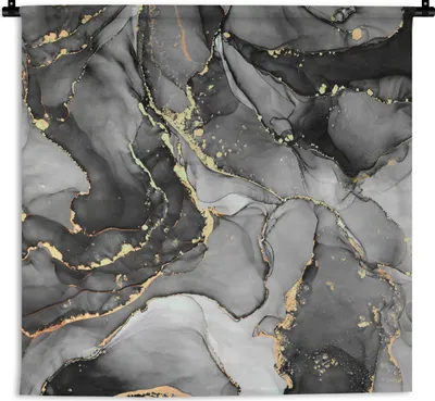 Produktbild von MuchoWow® Wandteppich Wandbehang Marmor - Schwarz - Gold - Grau 120x120 cm Tapisserie Dekoration Wandtuch - Modern - Baumwollgewebe