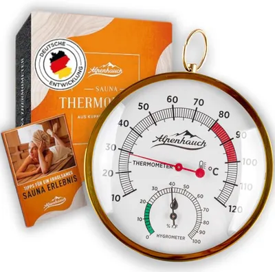 Produktbild von ALPENHAUCH Sauna Thermometer Hygrometer [2in1 Funktion] - Besonders präzises Saunathermometer mit gehärtetem Glas