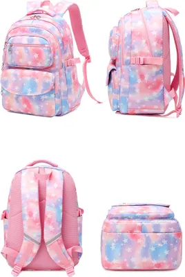 Produktbild von Schulrucksack Mädchen 3 Stk mit Lunchtasche Federmäppchen, Atmungsaktives Leichtgewicht Schultasche Teenager Mädchen, rosa