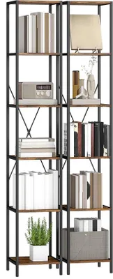 Imagen del producto de Estantería de acero, 2 unidades, con 6 cajones, color marrón rústico, ideal para salón, oficina o dormitorio.