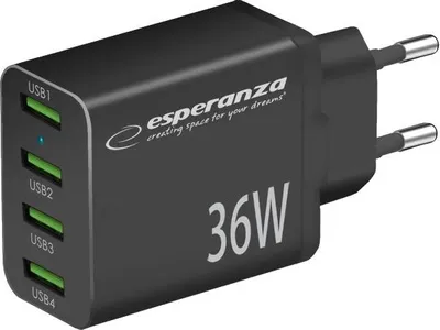 Imagen del producto de Cargador rápido Esperanza de 36 W con 4 puertos USB-A y tecnología QC 3.0 (18 W)