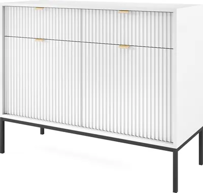 Produktbild von Furniture24 Nova KSZ104 Schrank Wohnzimmerschrank mit 2 Türen Schubladen Weiß 104x83x39