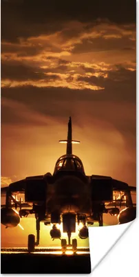 Produktbild von MuchoWow® Poster Die Silhouette eines Kampfjets bei Sonnenuntergang 60x120 cm - Wandschmuck