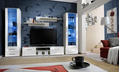 Immagine prodotto di Soggiorno Parete attrezzata Lowboard in legno Arredamento bianco Mobili Vetrina Nuovo Moderno
