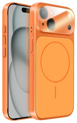 Image de Avizar, coque rigide MagSafe avec verre de protection pour l'appareil photo, pour Apple iPhone 15, orange