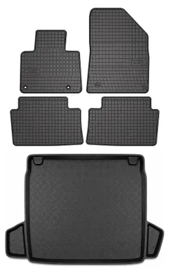 Image de Tapis en caoutchouc + bac de coffre pour Citroën C5 II X7 2008-2017 (berline) – 5 pièces, noirs, sur mesure – Wielganizator SolidPRO