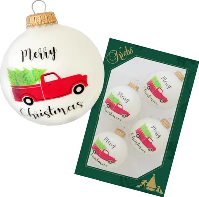 Immagine prodotto di Palline di Natale Krebs Glas Lauscha, set da 4 - bianche con camioncino - in vetro - circa 7 cm