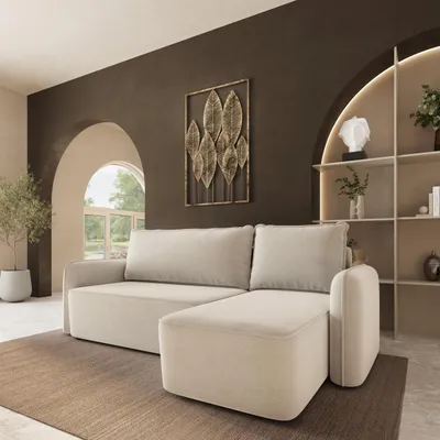 Produktbild von Masseno Ecksofa DOLVER CL mit Schlaffunktion L-Form, Sofa mit Bettkasten, Wohnzimmersofa, Couch, Soffa, Bettsofa, Couchgarnitur- Creme, CASTEL 03