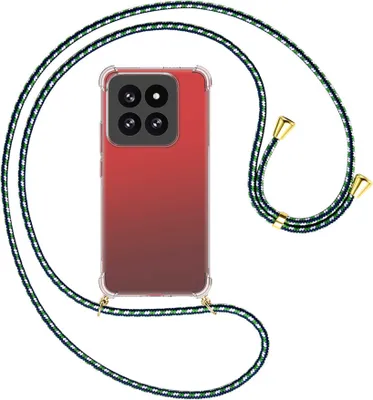 Produktbild von Handykette Backcover-Schutzhülle mit Band (Metall goldfarben) für Xiaomi 14 Pro (23116PN5BC) - grün/blau/weiß