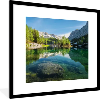 Produktbild von MuchoWow® Gerahmtes Poster Wasser - Berge - Felsen 40x40 cm - Poster mit Schwarzem Bilderrahmen Wandposter Rahmen Foto Bilder - Poster - Plakat im Rahmen