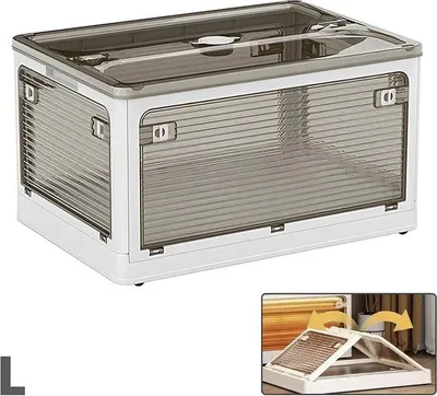 Obrázek produktu pro Skládací úložný box – L 51,5 × 36 × 30 cm, 50 l – stohovatelný – s kolečky – plast – úložný box na oblečení – černý