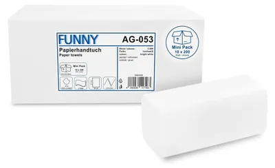Produktbild von Funny Papierhandtücher 2-lagig, ZZ/V-Falz, 24 x 21 cm, hochweiße Handtücher,MINI Pack 2000 Blatt, AG-053