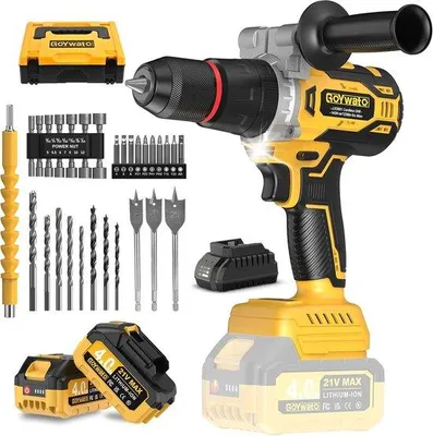 Productafbeelding van 21 V Accuschroevendraaier met Slagboorfunctie, 2x 4,0 Ah Accu's, 20+3 Koppelstanden, 13 mm Boorhouder, LED Verlichting, 2 Versnellingen