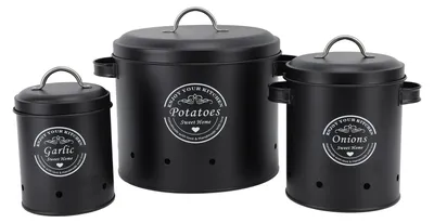 Obrázek produktu pro 3 ks nádob na brambory a cibuli z uhlíkové oceli, venkovský držák na brambory, kuchyňské nádoby, sklenice, nádoby na kuchyňskou desku, černé