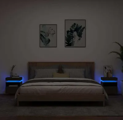 Produktbild von vidaXL Nachttische mit LED-Leuchten 2 Stk. Schwarz 40x39x48,5 cm