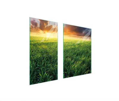 Immagine prodotto di Piastre copri fornelli 2 pezzi 75x52 Vetroceramica copri piano cottura tagliere in vetro paesaggio village