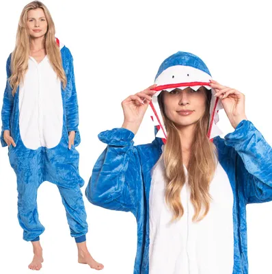 Produktbild von Nikcorp Jumpsuit Pyjama Damen Kinder Onesie Hai Blau S