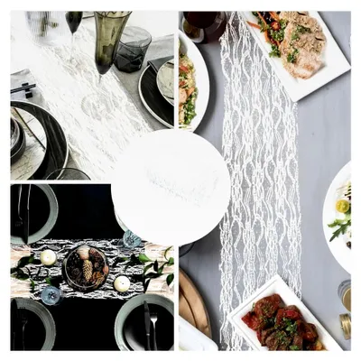 Produktbild von Tischläufer Spitze Weiß, 15 cm x 25 m, Tischdeko für Hochzeit, abwaschbares Dekoband für festliche Anlässe