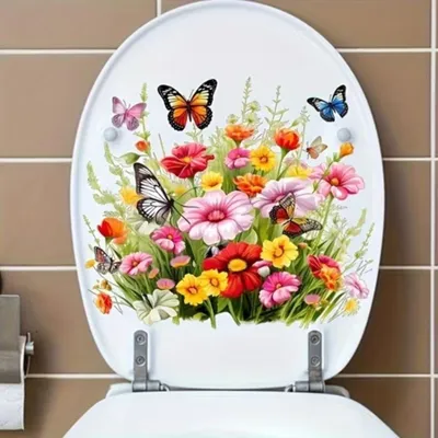 Produktbild von GKA WC-Deckel Aufkleber Natur Toilettendeckel Tattoo selbstklebend Toilette - bunte Blumen