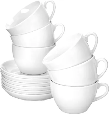 Produktbild von Esmeyer 6 Cappuccino-Tassen 0,30 ltr. mit Untertasse aus weißem, schweren Porzellan Form BISTRO , 433-213