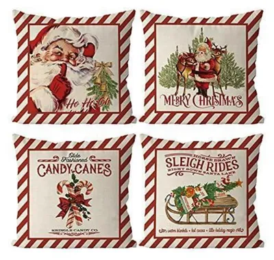 Productafbeelding van Kerstkussenslopen, 45x45 cm, set van 4, met afbeelding van de Kerstman en een suikerstok, polyester