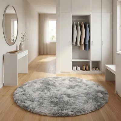 Produktbild von Fluffy Hochflor Shaggy Teppich Grau Rund, Größe:120 cm Rund