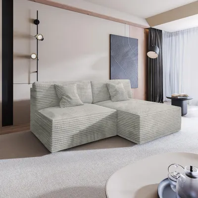 Produktbild von Masseno Ecksofa FIORO mit Schlaffunktion L-Form, Sofa mit Bettkasten, Wohnzimmersofa, Couch, Soffa, Bettsofa, Couchgarnitur- Hellgrau, TILIA 83