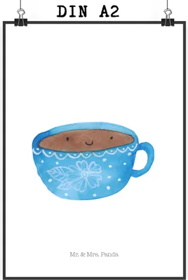 Produktbild von Mr. & Mrs. Panda Bild Kaffee Tasse DIN A2 - Weiß - Geschenk, Liebe, kunstdruck poster, Plakat, Lustige Sprüche, drucke, wanddeko, Wandbild, Genuss, Geschmack, Glücklich