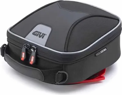 A black Givi tank bag with a red base is shown against a white background.
