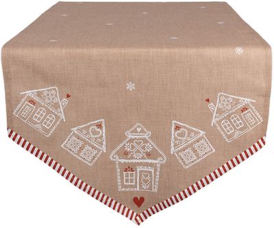 Clayre & Eef Tischläufer 50x160 cm Braun Baumwolle Lebkuchenhaus