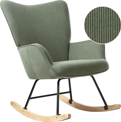 Produktbild von BELIANI Schaukelsessel Grün Jumbo Cord Polsterung Metall Schwarz Beine Bequeme Breite Rückenlehne und Armlehnen Wohnzimmer Schlafzimmer