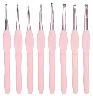 Produktbild von 8-teiliges ergonomisches Häkelset Strickwerkzeuge Pullovernadel weicher rosa Griff Aluminium TPR