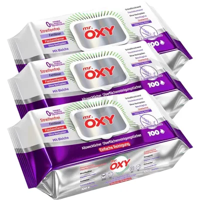 Produktbild von OXY Maxima Allzweck-Reinigungstücher 100St streifenfrei, fettlösend, schnell trocknend,Lavendelbrise-Duft, mit Bleiche, ohne Nachspülen Pack 3