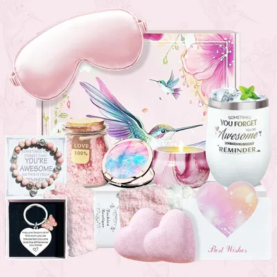 Productafbeelding van Geschenkset voor dames, bestaande uit een beker (12oz), een kaars, badzout en meer, in roze
