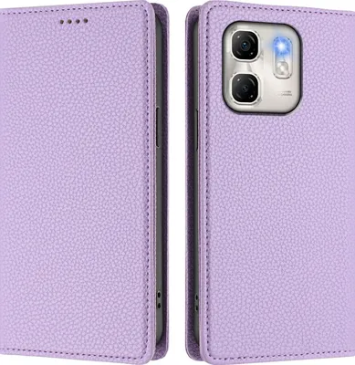 Produktbild von Litchi Leder Handyhülle für Infinix Hot 50i/Smart 9 4G Wallet Kartenfächer Standfunktion Hülle Violett