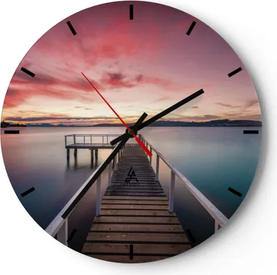 Produktbild von Wanduhr - Rund - Glasuhr - Brücke Rosa Himmel - 30x30cm - Schleichendes Uhrwerk - Lautlos - zum Aufhängen bereit - Dekoration Modern - Wanddekoration aus Glas - C3AR30x30-4795
