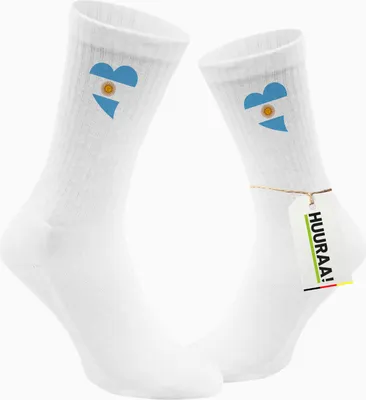 Produktbild von Huuraa Uni Socken Argentinien Flagge Herz 42/46 White Baumwolle Tennissocken Geschenkidee