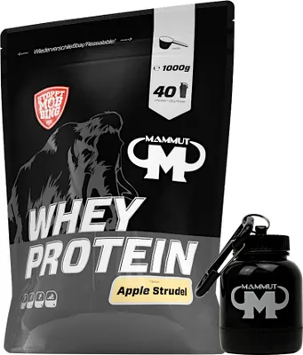 Produktbild von Mammut Nutrition - Whey Protein 1000 g Beutel - 40 Portionen Eiweiß + GRATIS Powderbank, Geschmack: Apple Strudel